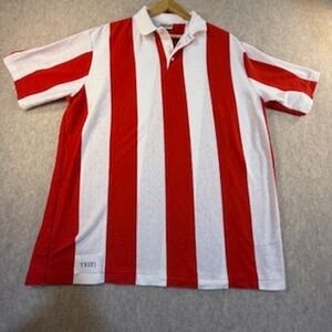 Vintage Print-Ons Mens XXL Polo Shirt Red White Vertical Stripe Made in USA